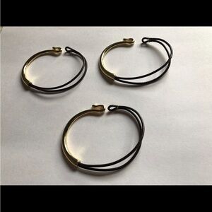 Elegant Gold & Faux Brown Leather Women's Bracelets Hook & Eye Clasp (Set of 3)